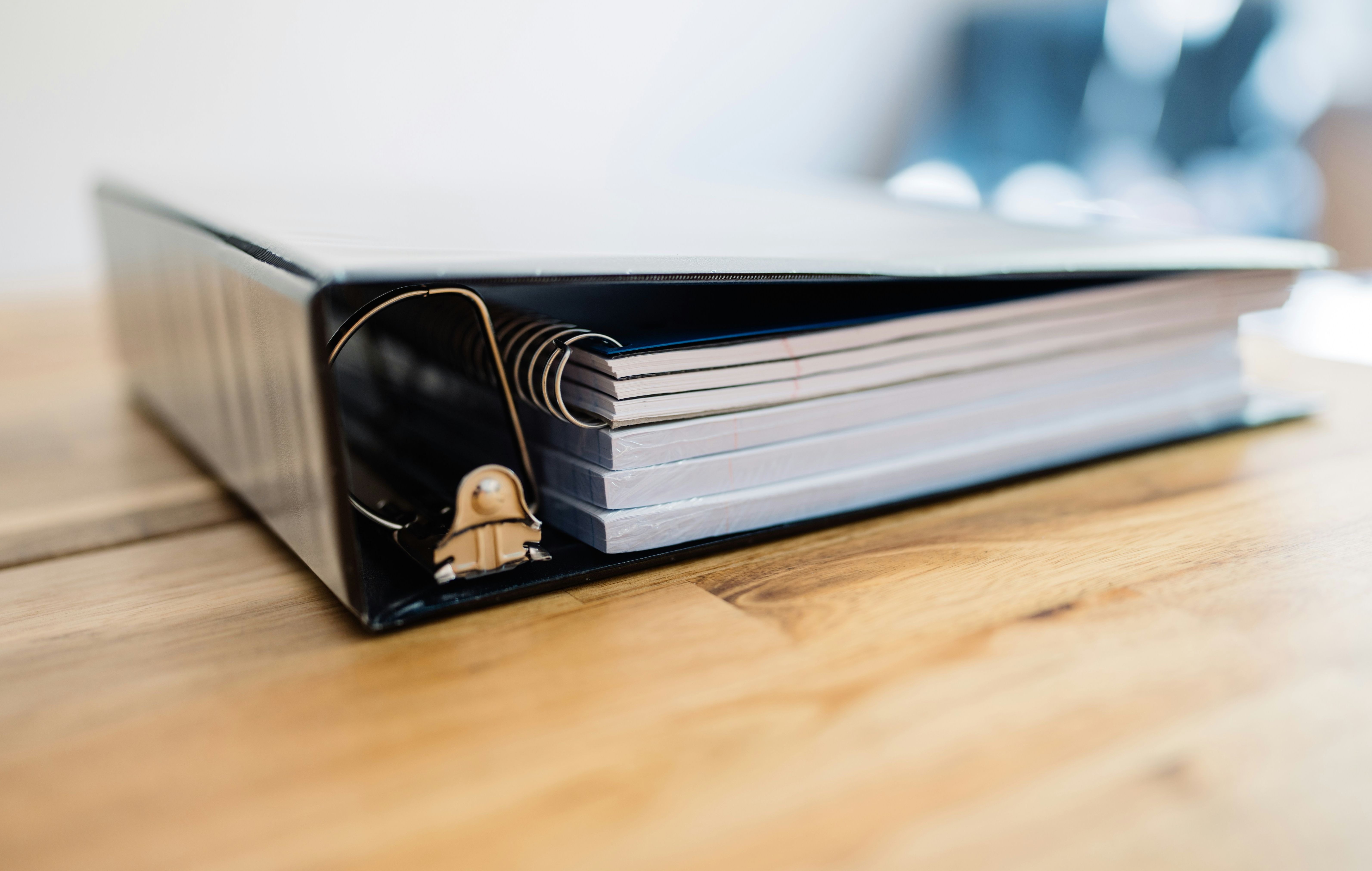 A binder resting flat on a table