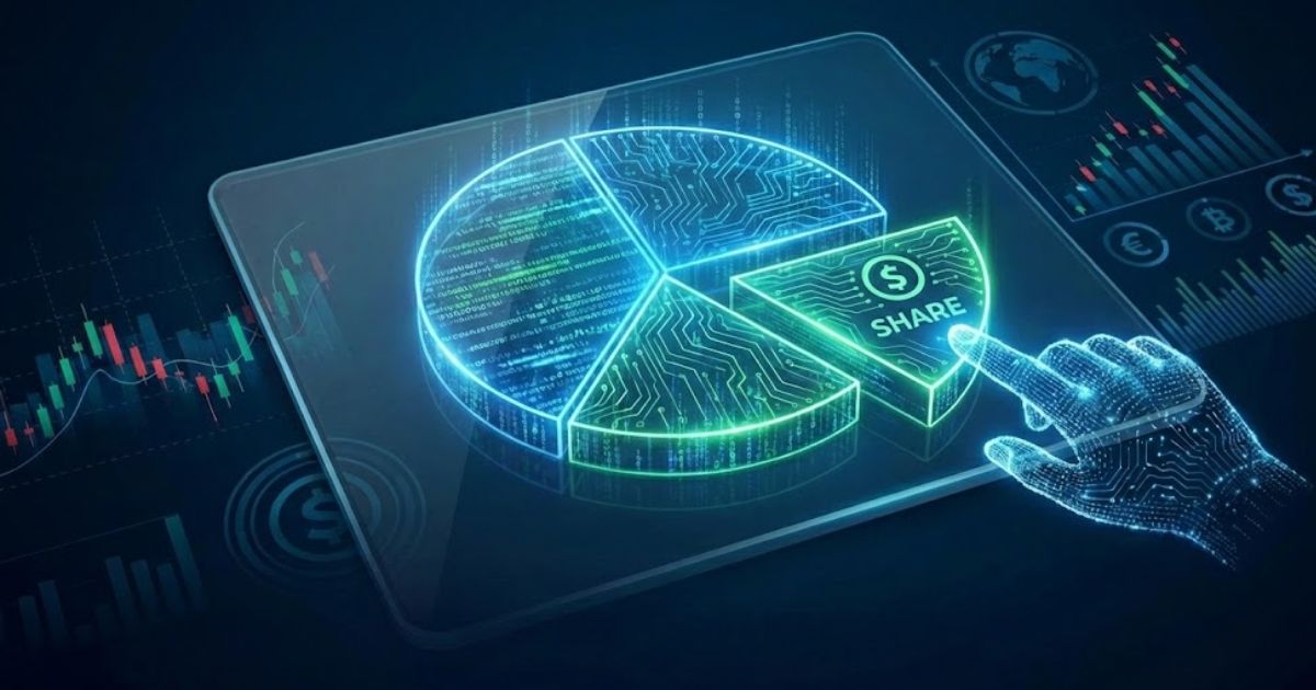 A digital pie chart showing a piece as a share