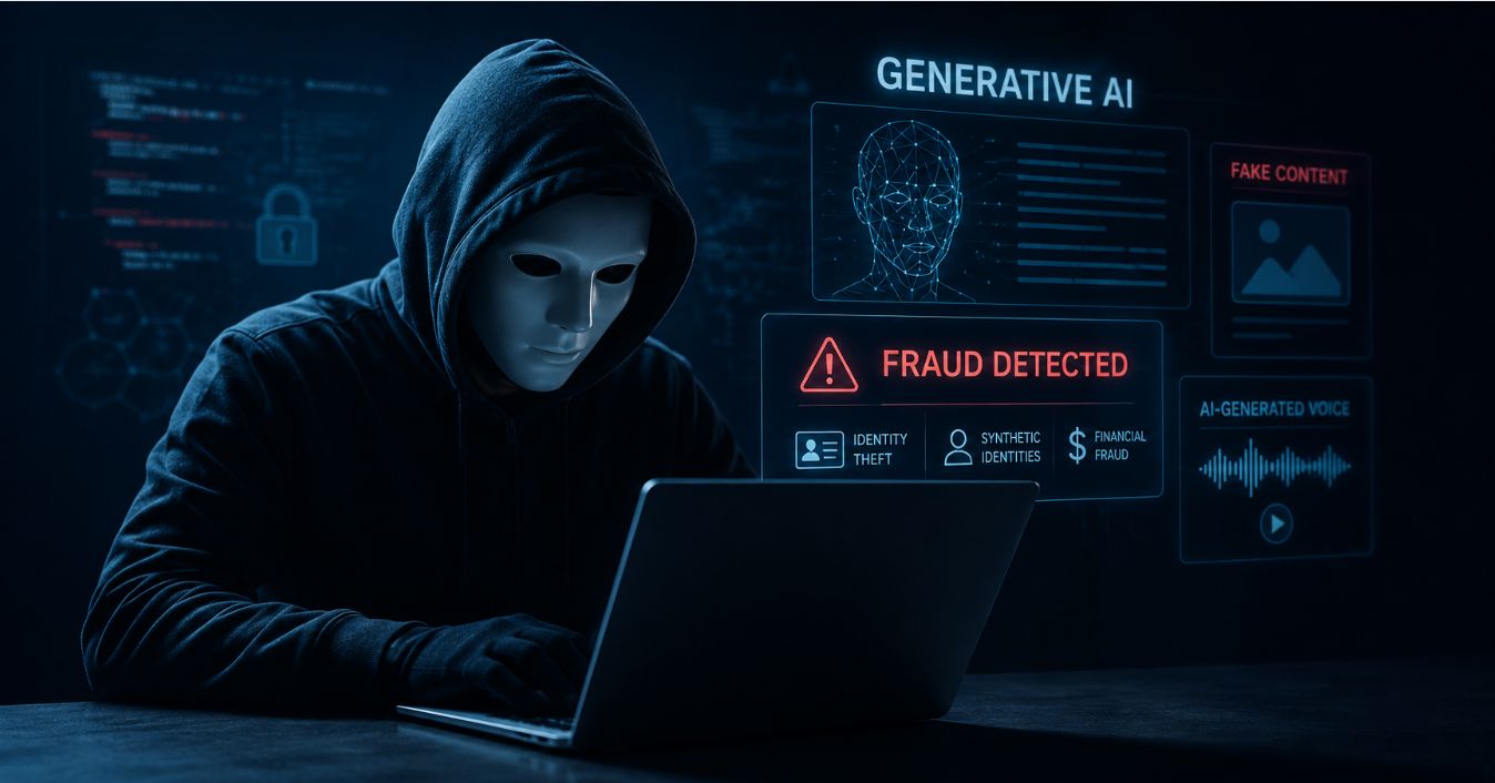 A masked person committing generative AI fraud