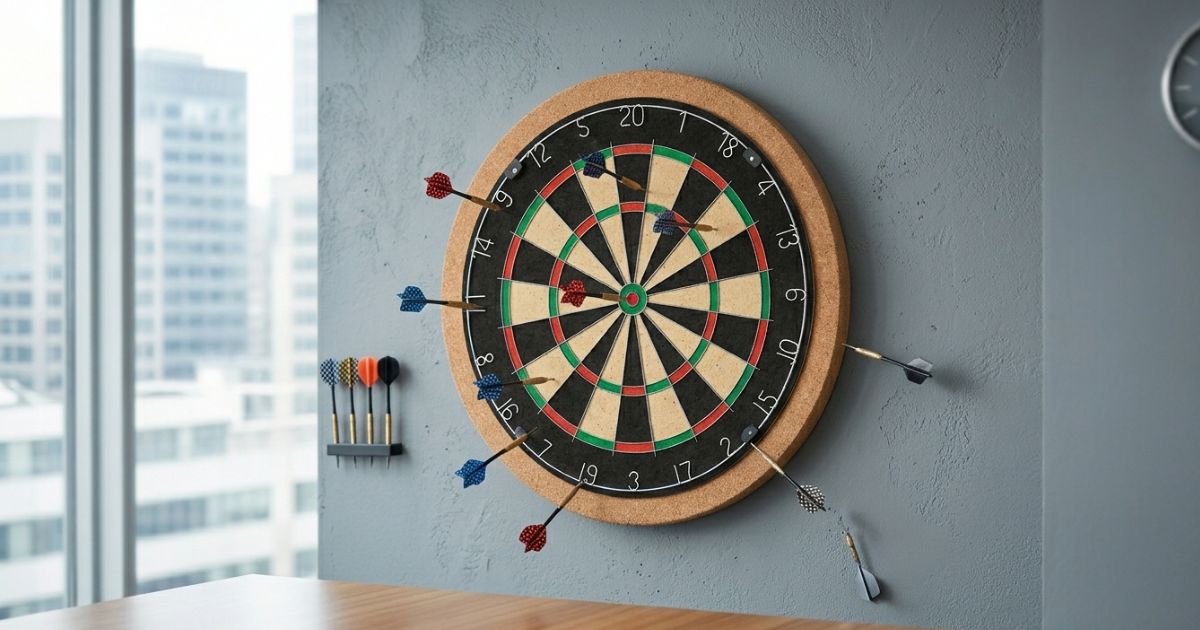 Dart board on a meeting room wall