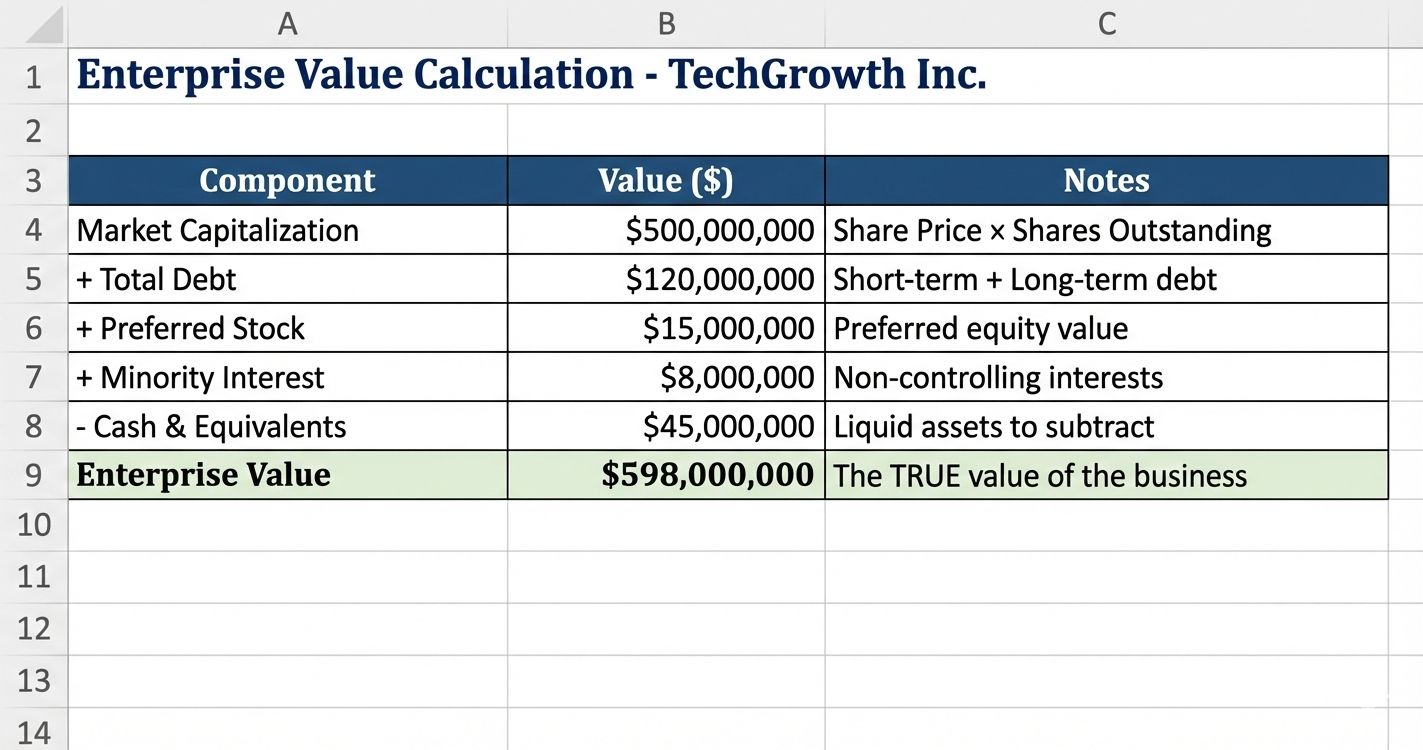 Table to show Enterprise Value Calculation - TechGrowth Inc.
